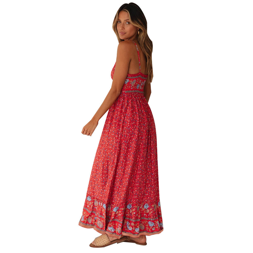 Damen Maxikleid mit Blumendruck und dekorativem Saum R&B