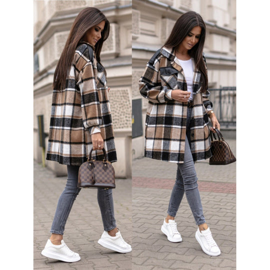 Damen Oversized Karierter Hemdjacke R&B