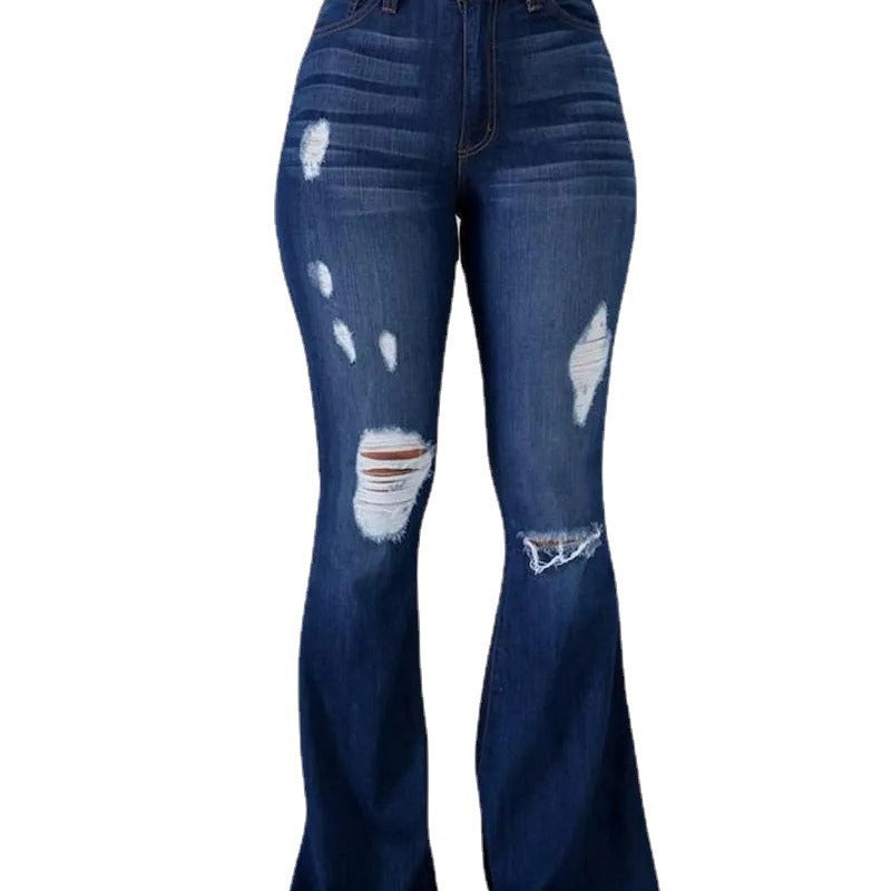 Damen Bootcut-Jeans mit ausgefranstem Saum und Destroyed-Details R&B