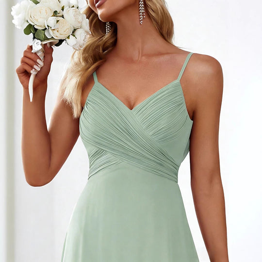 Damen nan fließendes Chiffon-Abendkleid mit überkreuzter Drapage, Empire-Taille und feinen Spaghettiträgern R&B