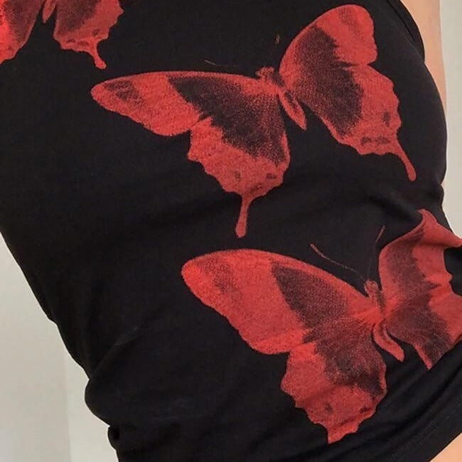 Damen ärmelloses Oberteil mit einzigartigem Schmetterlingsdruck R&B