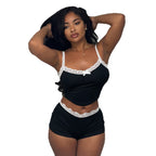 Damen Set aus Spitzen-Top und Shorts R&B