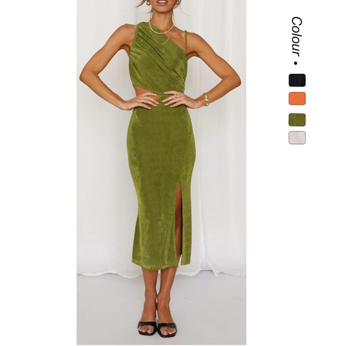 Damen Elegantes Midi-Kleid mit einzigartigem asymmetrischen Design und seitlichem Cut-Out R&B