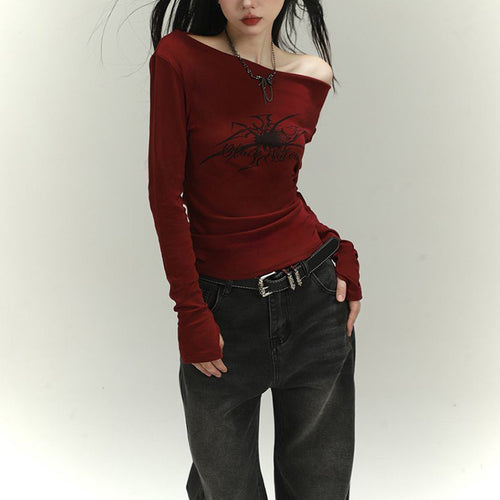 Damen Langarmshirt mit asymmetrischem Ausschnitt und grafischem Druck R&B