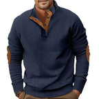 Herren nan geripptes Henley-Langarmshirt mit Stehkragen und Leder-Ellbogenpatches R&B