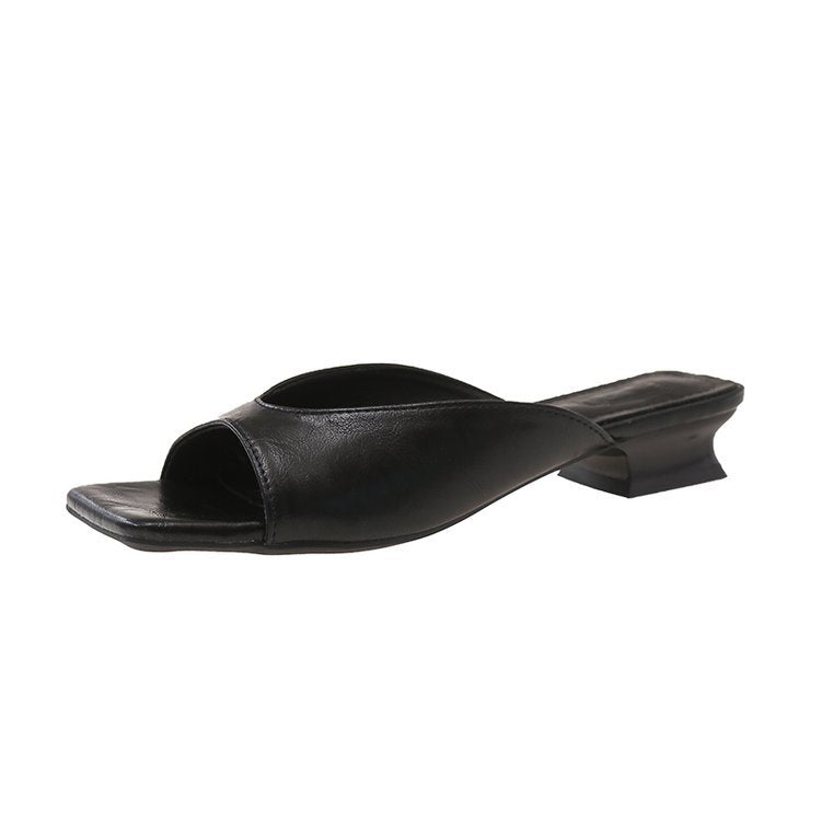 Damen offene Mules mit modernem Blockabsatz R&B