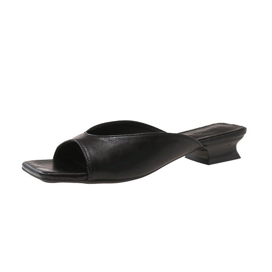 Damen offene Mules mit modernem Blockabsatz R&B