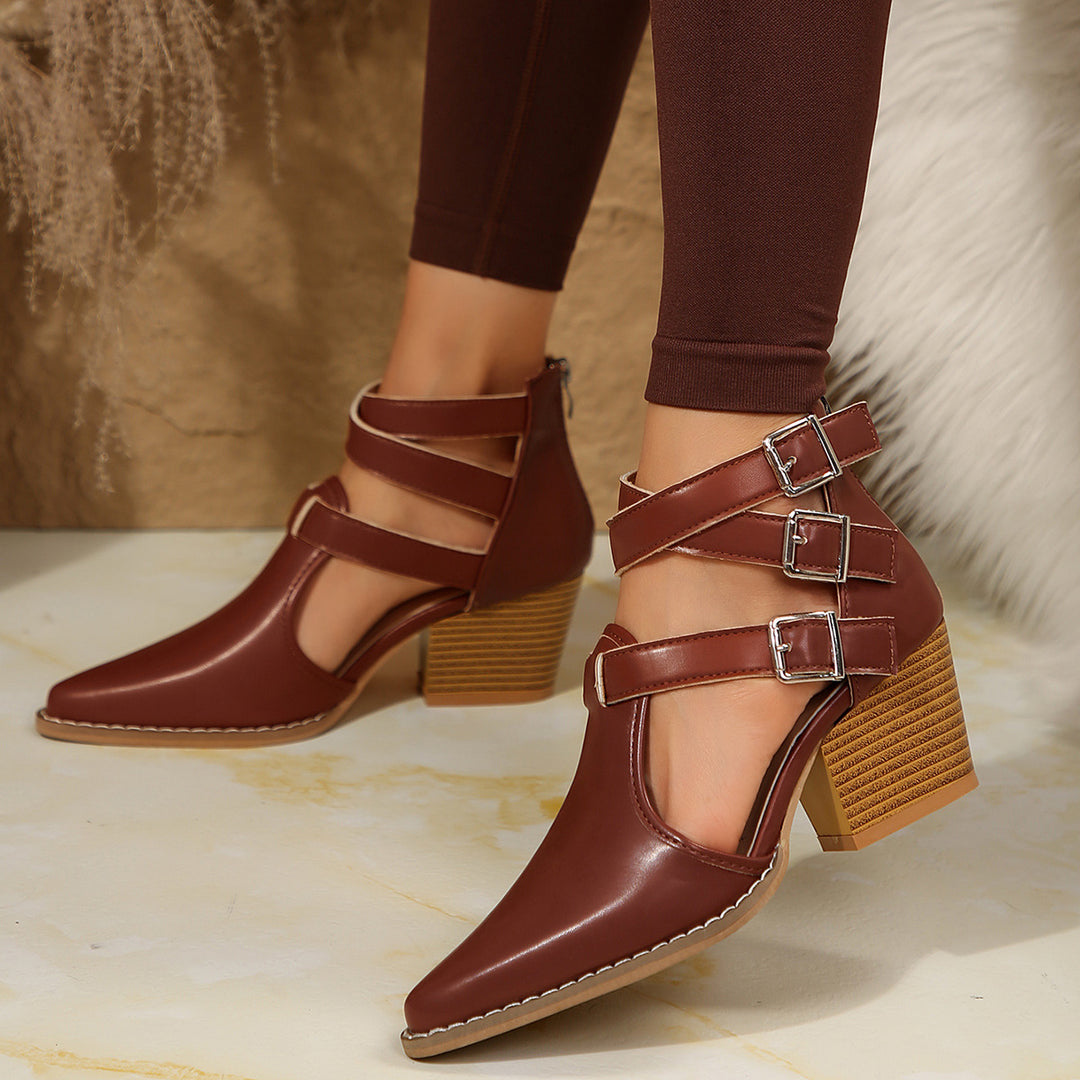 Damen elegante Ankle-Boots mit verstellbaren Schnallen R&B