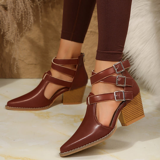Damen elegante Ankle-Boots mit verstellbaren Schnallen R&B