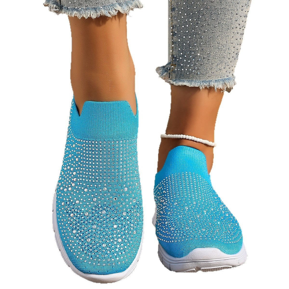 Damen Slip-On Sneakers mit funkelnden Strass-Applikationen R&B