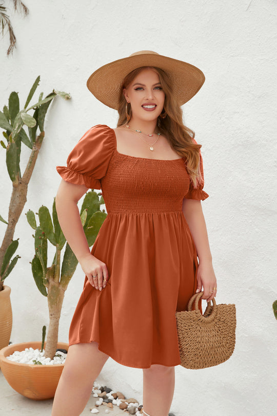 Damen Leichtes Sommerkleid mit schulterfreier Passform und voluminösen Puffärmeln R&B