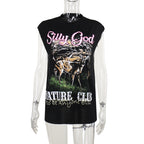 Damen ärmelloses Grafik-T-Shirt mit kreativer Tierillustration R&B