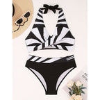 Damen Triangel-Bikini mit modischem Wickeldesign und hohem Bund R&B