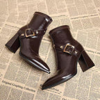 Damen Stiefeletten mit elegantem Blockabsatz und modischer Schnallenverzierung EB