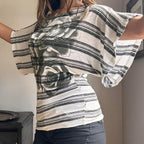Damen Oversized T-Shirt mit floralem Streifenmuster und eleganter Passform R&B