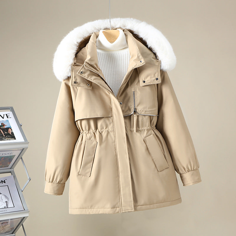 Damen funktionale Winterjacke mit abnehmbarer Kapuze und Kunstfellbesatz R&B