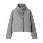Damen nan cropped Wollmix-Jacke mit hohem Stehkragen, kastiger Passform und verdeckter Knopfleiste R&B