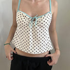 Damen Verspieltes Polka-Dots Top mit feinem Schnürdetail R&B