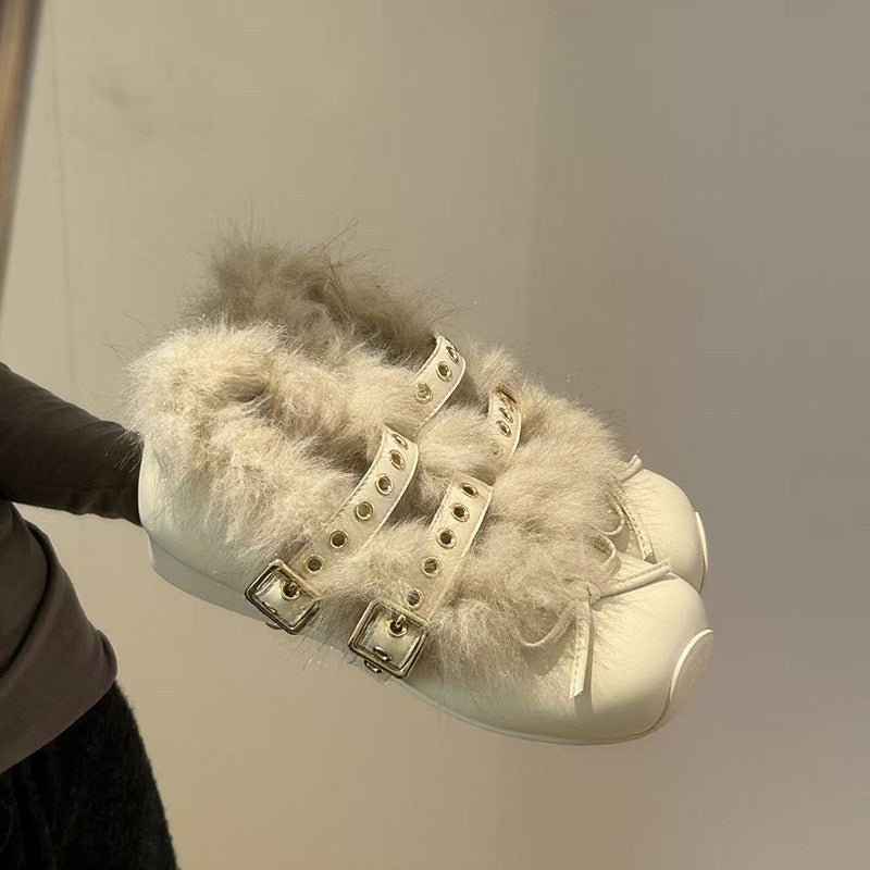Damen Glitzernde Clogs mit flauschigem Innenfutter und modischem Schnallenverschluss R&B