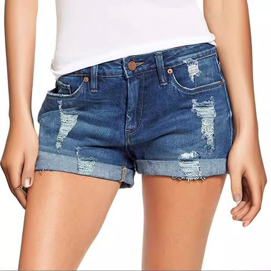 Damen modische Destroyed Denim-Shorts mit umgeschlagenem Saum R&B