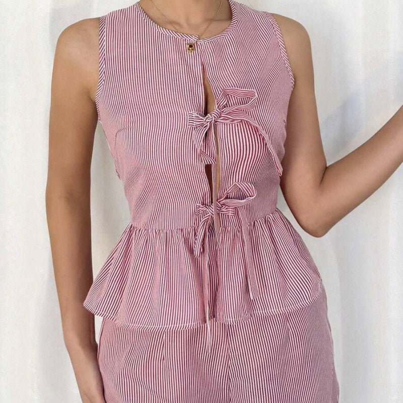 Damen Sommerliches Zweiteiliges Set mit Rüschendetails und verziertem Oberteil R&B