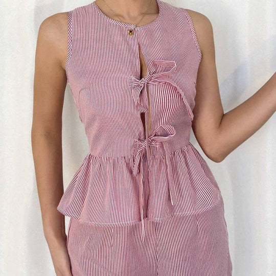 Damen Sommerliches Zweiteiliges Set mit Rüschendetails und verziertem Oberteil R&B