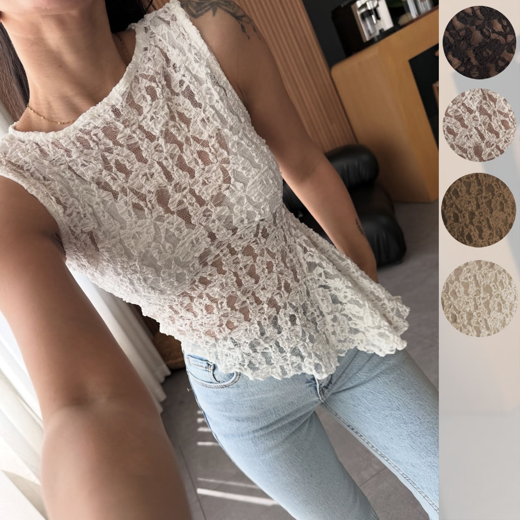 Damen Spitzenoberteil mit femininem Schnitt und floralen Details R&B