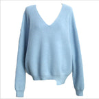 Damen lässiger Strickpullover mit V-Ausschnitt und weit geschnittenen Ärmeln R&B
