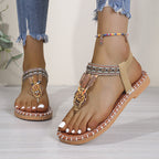 Damen Zehenstegsandalen mit kunstvoller Schmuckverzierung und bequemer Sohle R&B