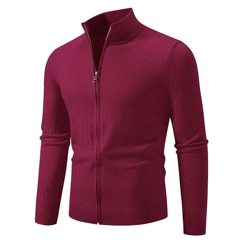 Herren modische Strickjacke mit hohem Kragen und funktionellem Reißverschluss R&B