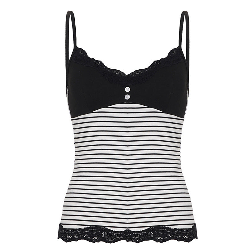 Damen Spitzen- und Baumwolle Spaghetti-Trägertop mit modischem Streifenmuster R&B