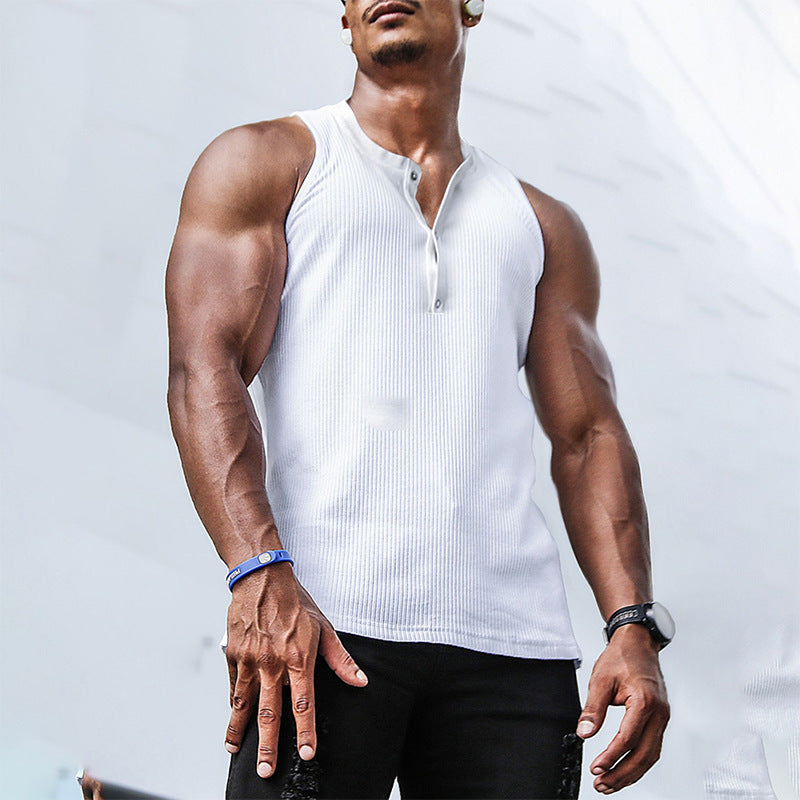Herren Ärmelloses Sport-Tanktop mit Knopfleiste und atmungsaktivem Gewebe R&B