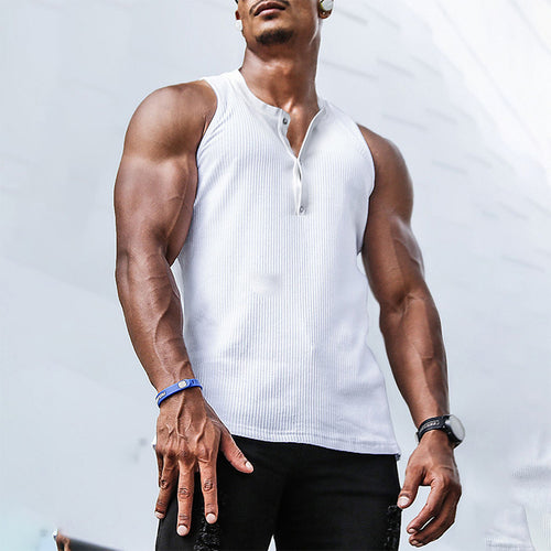Herren Ärmelloses Sport-Tanktop mit Knopfleiste und atmungsaktivem Gewebe R&B