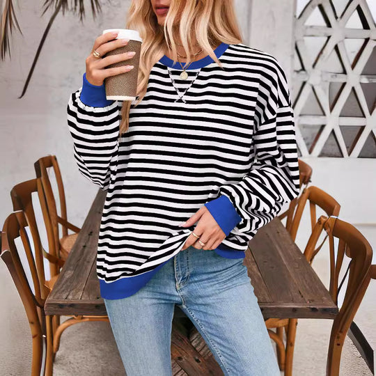 Damen Lässiger Sweatshirt mit bunten Streifen und weitem Schnitt R&B