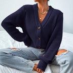 Damen bequeme Strickjacke mit schickem V-Ausschnitt R&B