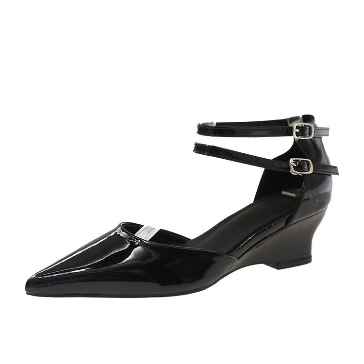 Damen elegante Spitzen Wedge-Pumps mit Doppelschnalle R&B