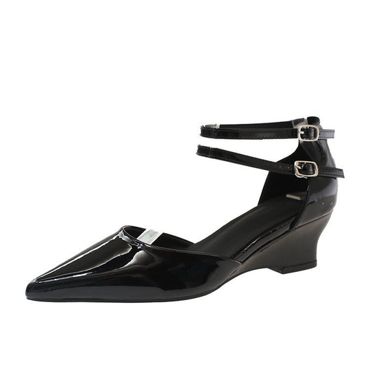 Damen elegante Spitzen Wedge-Pumps mit Doppelschnalle R&B