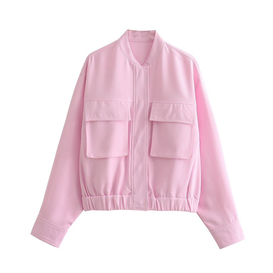 Damen elegante Utility-Jacke mit großen Taschen und elastischem Saum R&B