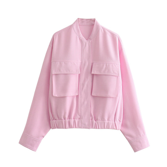 Damen elegante Utility-Jacke mit großen Taschen und elastischem Saum R&B