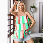 Damen luftiges Streifen-Top mit geschichtetem Design R&B