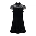 Damen Abendkleid mit transparenten Spitzenärmel und Rüschensaum R&B