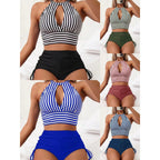 Damen Sport-Bikini-Set mit hochgeschlossenem Oberteil und figurbetonendem Höschen R&B