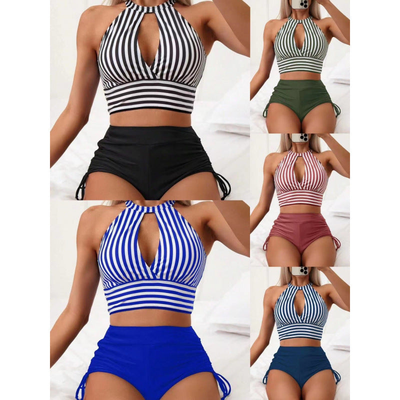 Damen Sport-Bikini-Set mit hochgeschlossenem Oberteil und figurbetonendem Höschen R&B