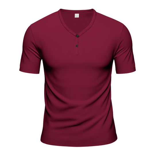Herren Kurzarm Henley-T-Shirt mit atmungsaktiver Struktur R&B