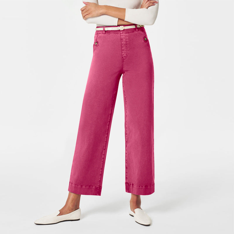 Damen Weite High-Waist Hose mit modischen Knopfdetails R&B