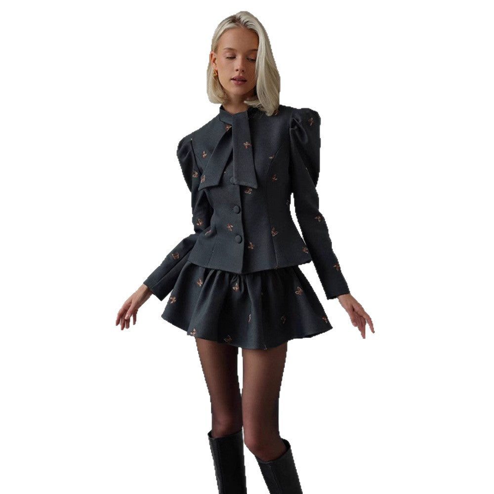 Damen Blazer-Kleid mit voluminösen Puffärmeln und eleganter Schleifenapplikation R&B