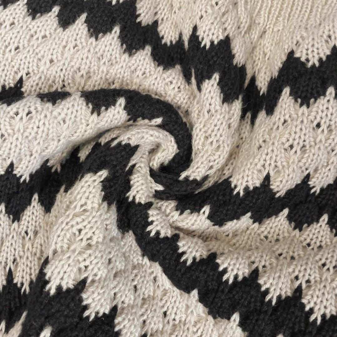 Damen Grobstrickpullover mit geometrischem Muster und voluminösen Ärmeln R&B