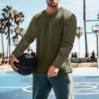 Herren Langarm-Henley-Shirt mit praktischem Knopfdesign und lässigem Schnitt R&B