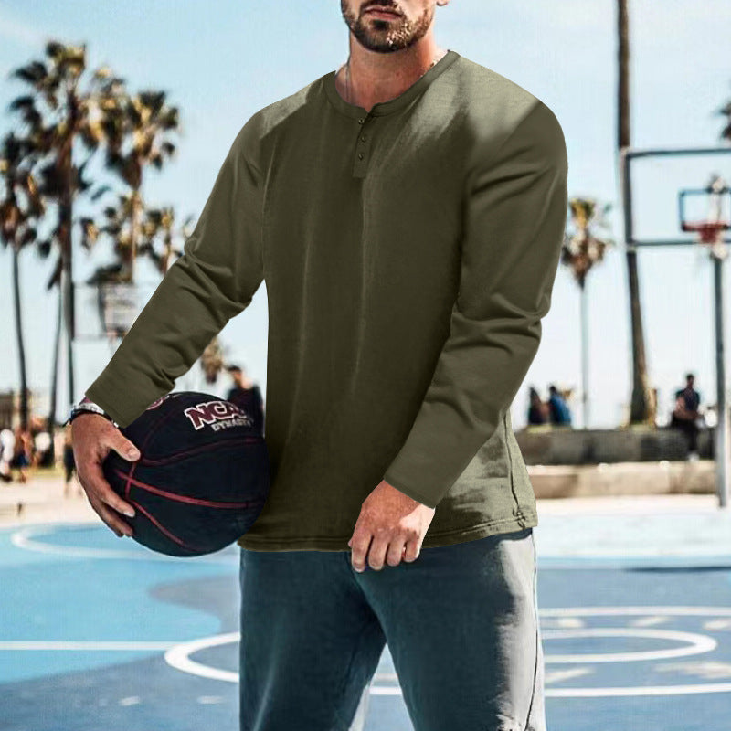 Herren Langarm-Henley-Shirt mit praktischem Knopfdesign und lässigem Schnitt R&B