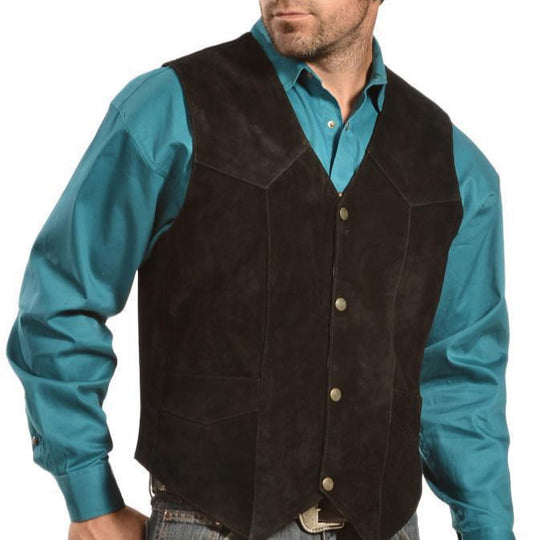 Herren Wildlederweste mit seitlichen Taschen und Druckknopfverschluss R&B